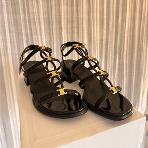 Celine Black and Gold Strappy Sandals